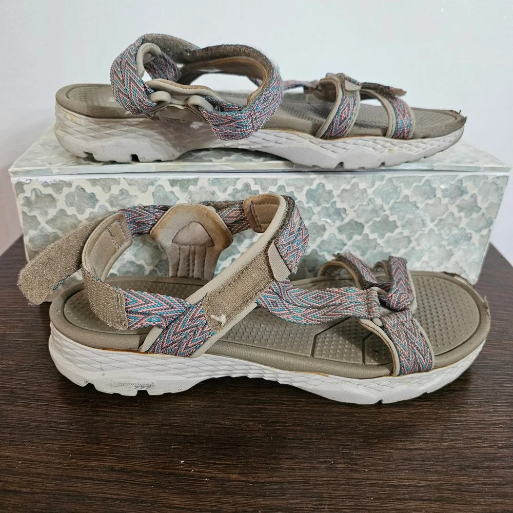 Skechers On-the-Go 600 Brilliancy Sandals Taupe Pink Multi 14644 Womens 10